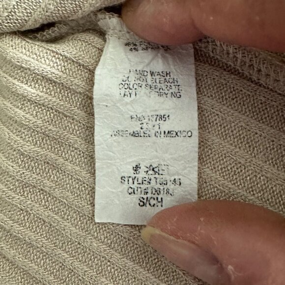 Ribbed Beige Tie-Front Crop Top With Ruffle Trim By Gaze Short Sleeve Size S - Picture 4 of 5